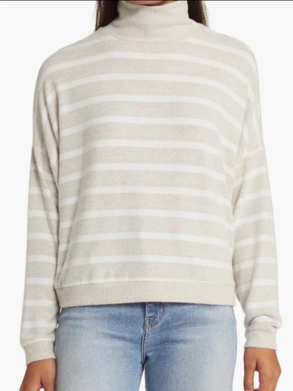 Lucky Brand Women's L Beige White Striped Mock Neck Knit Pullover Sweater
NWT